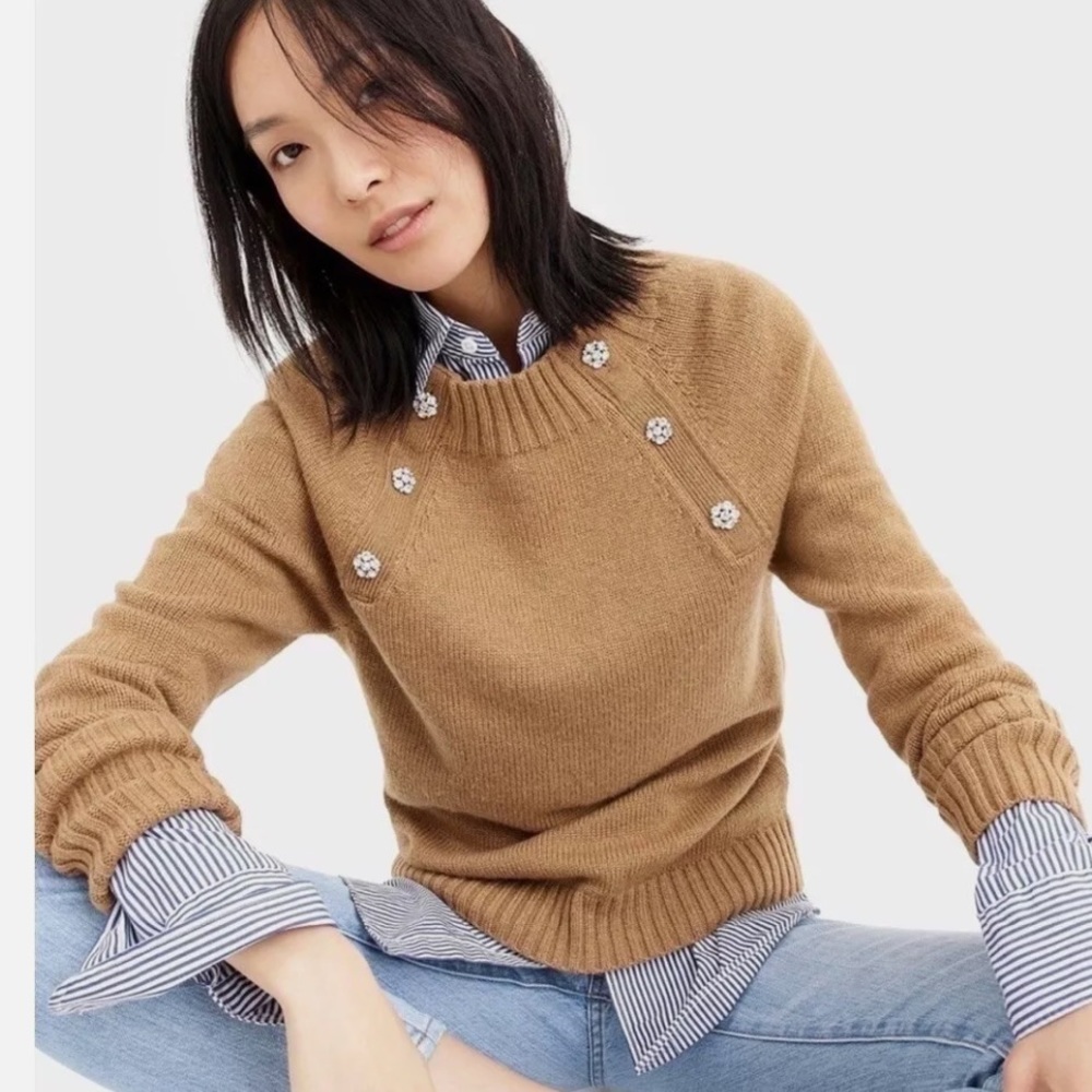 J. Crew Jeweled Flower Buttons Wool Sweater